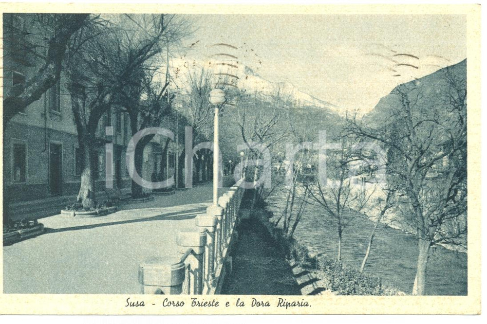 Cartolina originale da collezione 1939 SUSA TO Corso TRIESTE e la DORA RIPARIA Cartolina postale FP VG 1