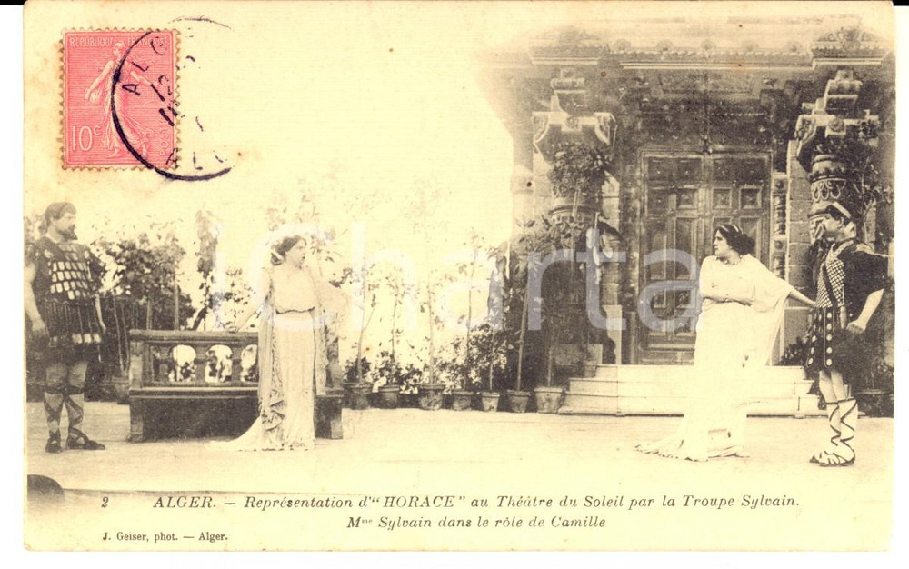 Cartolina originale da collezione 1907 ALGER Horace au ThÃ©Ã¢tre du Soleil par la Troupe SYLVAIN Carte postale 1