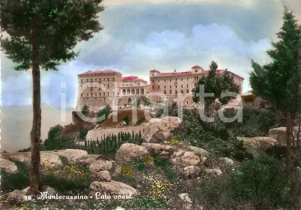 Cartolina originale da collezione 1950 ca MONTECASSINO FR Lato ovest dell ABBAZIA Cartolina FG NV 1