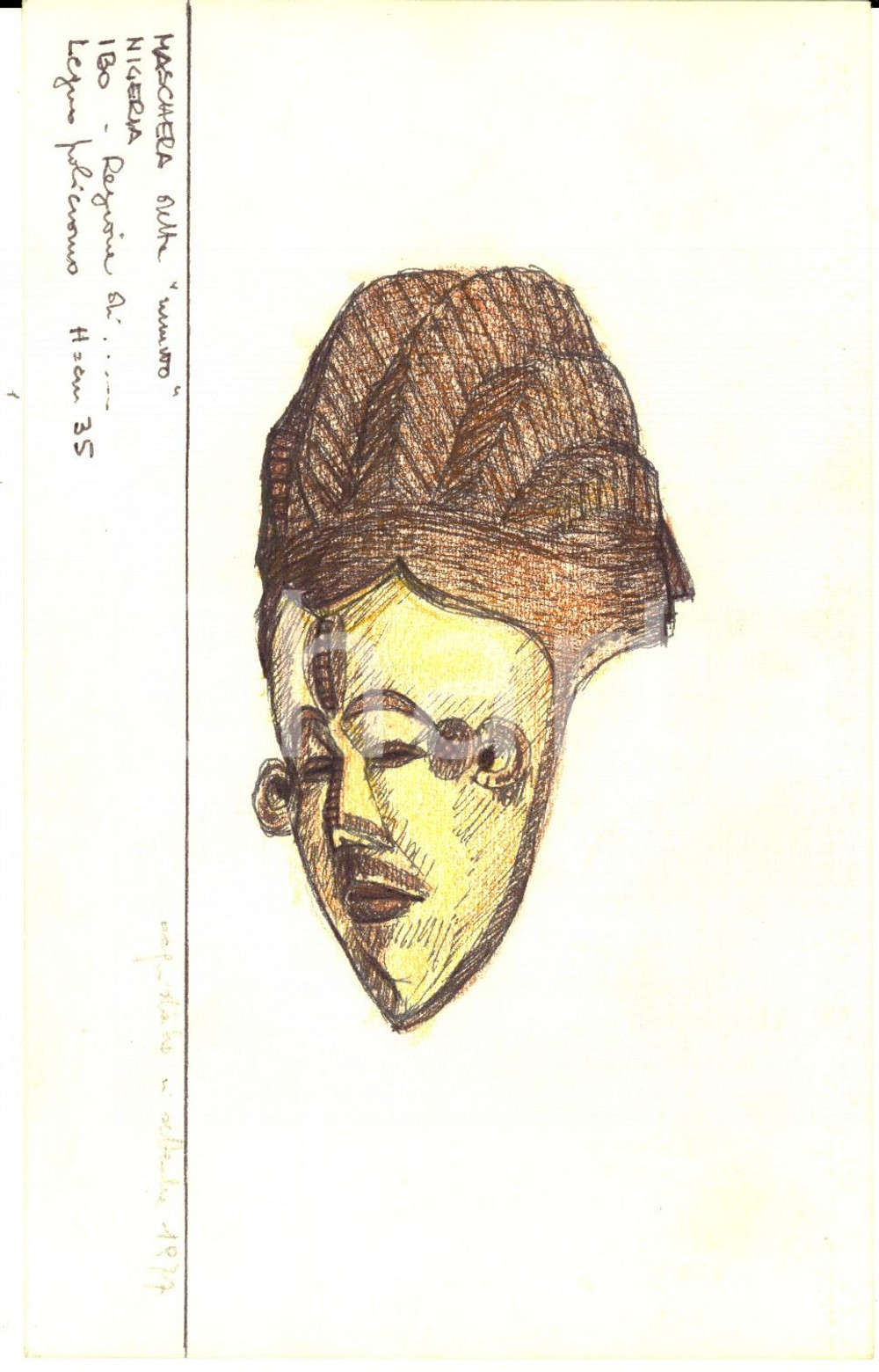 Stampa, bozzetto originale 1980 ca ARTE AFRICANA Maschera della NIGERIA IBO Bozzetto china disegnato a mano 1