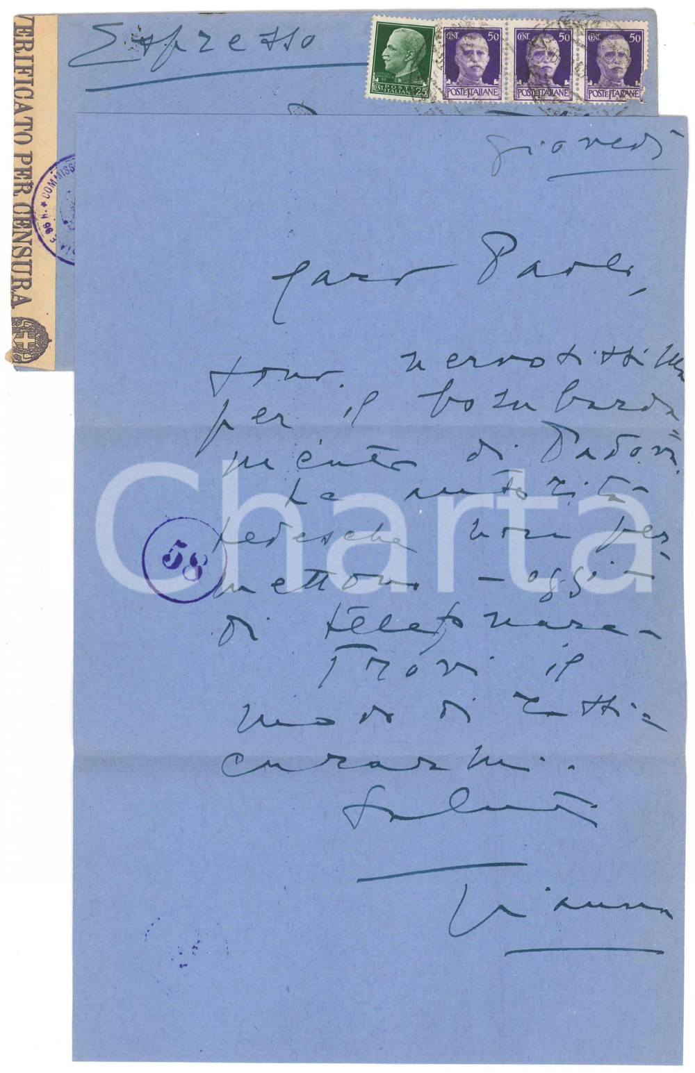 Autografo originale 1943 AVIO ? Gianna PEDERZINI nervosa per il bombardamento di Padova AUTOGRAFO 1