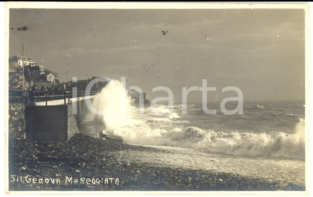 Cartolina originale da collezione 1923 GENOVA Mareggiata sulla spiaggia Cartolina ANIMATA FP VG ed. ELIOS 1