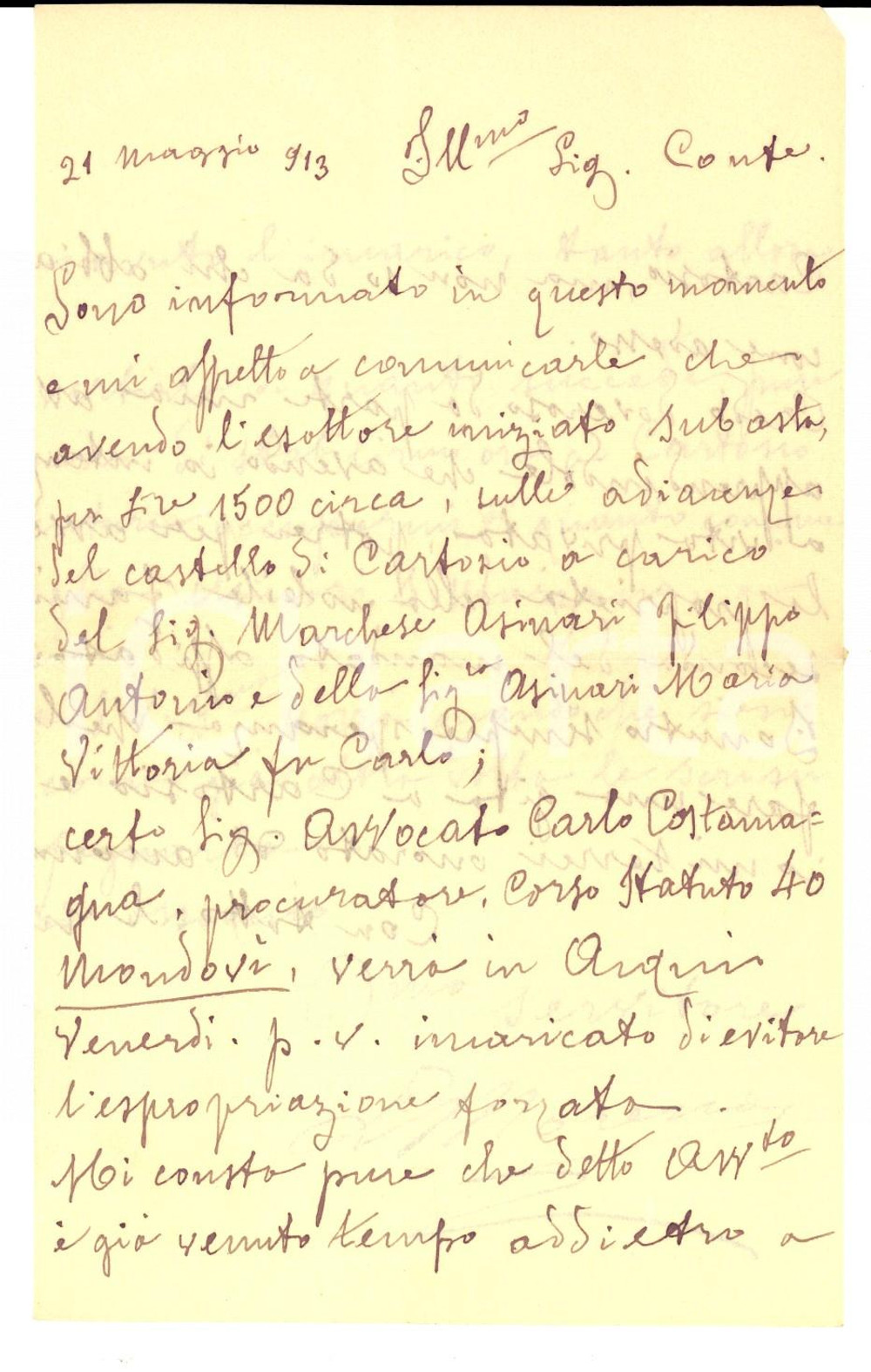 Manoscritto, lettera originale 1913 ACQUI TERME AL Ritiro a vita privata del farmacista MORENO Lettera 1