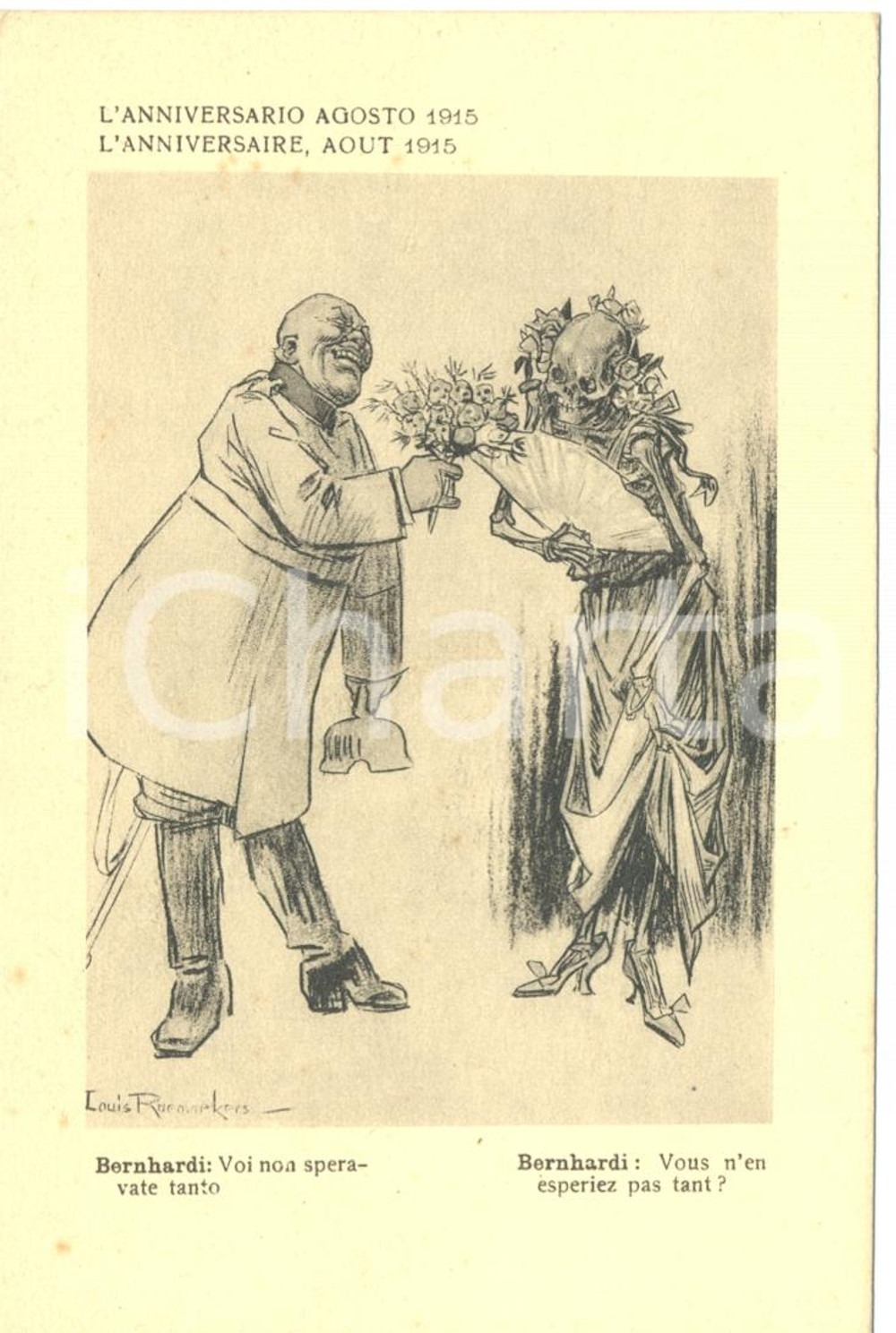 Cartolina originale da collezione 1917 WW1 SATIRA DI GUERRA L'anniversario AGOSTO 1915 *Cartolina FP NV 1