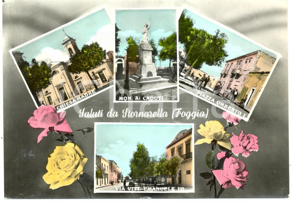 Cartolina originale da collezione 1962 STORNARELLA FG Vedutine Chiesa MADRE Monumento CADUTI VINTAGE FG VG 1