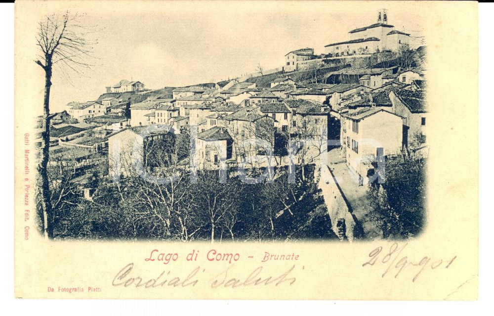 Cartolina originale da collezione 1901 BRUNATE (CO) Veduta del paese sul lago di COMO FP VG 1