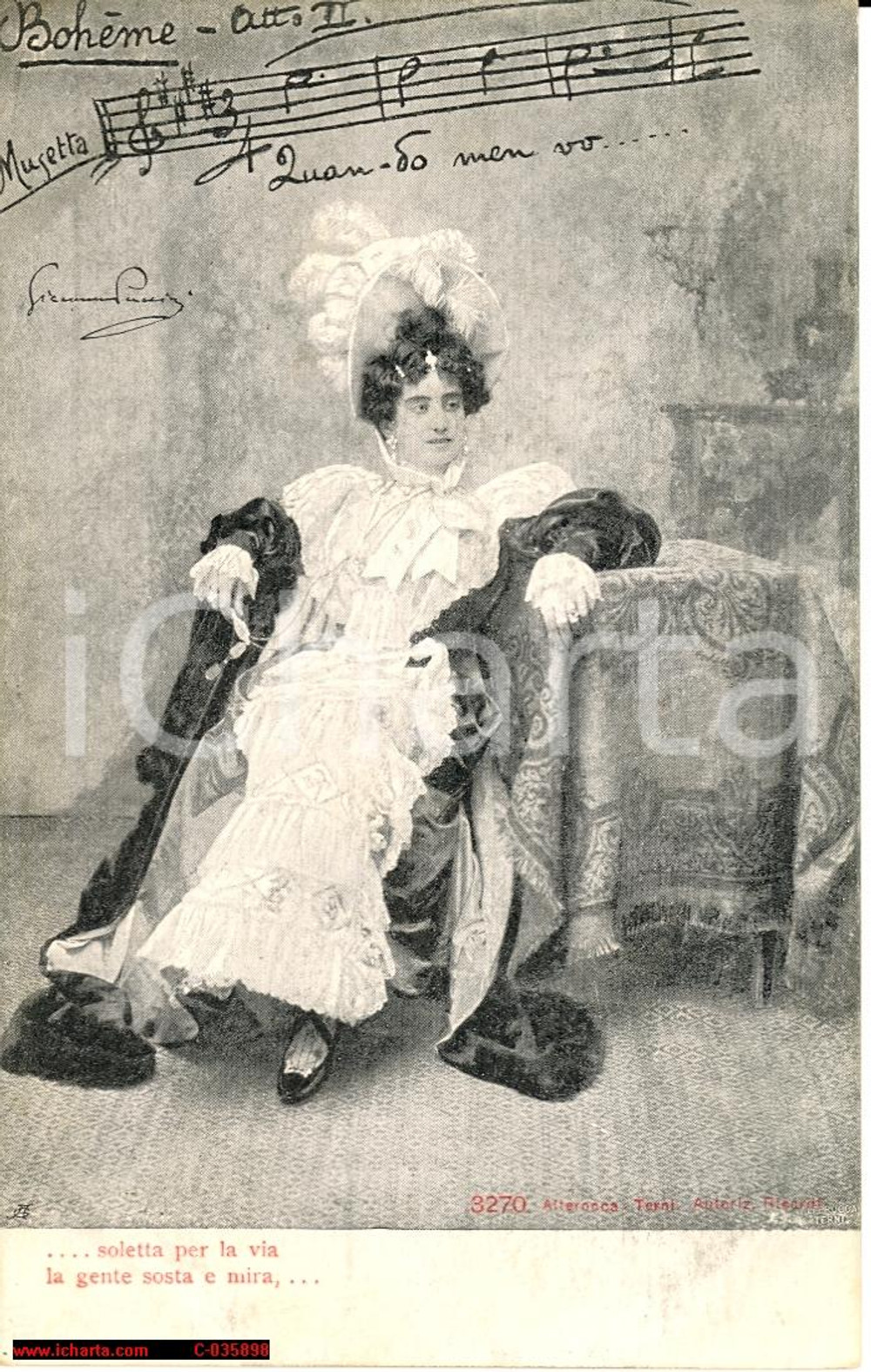 Cartolina originale da collezione 1900 Boheme Atto II, Musetta: Quando m'en vo.., Puccini 1