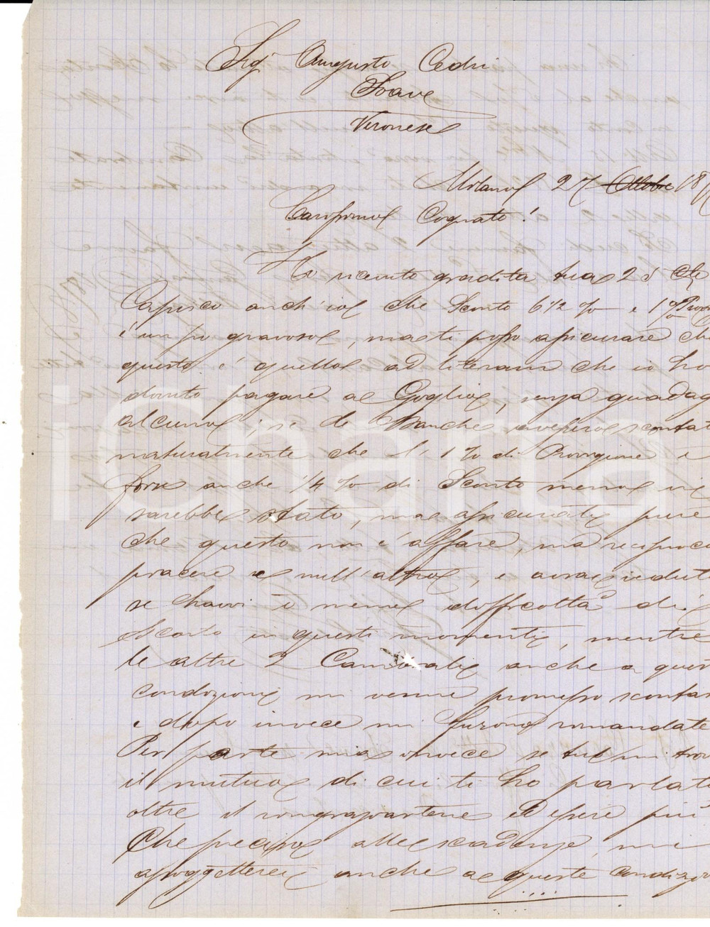 Manoscritto, lettera originale 1877 MILANO Giovanni SALVANETTI tratta di affari con Augusto CEDRI Lettera 1