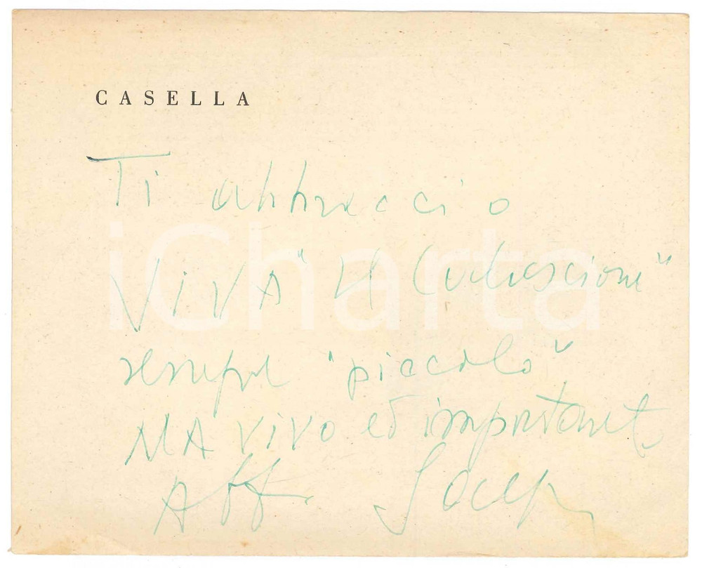 Autografo originale 1950 ca NAPOLI Libraio Gaspare CASELLA  Viva il Calascione  Autografo 1