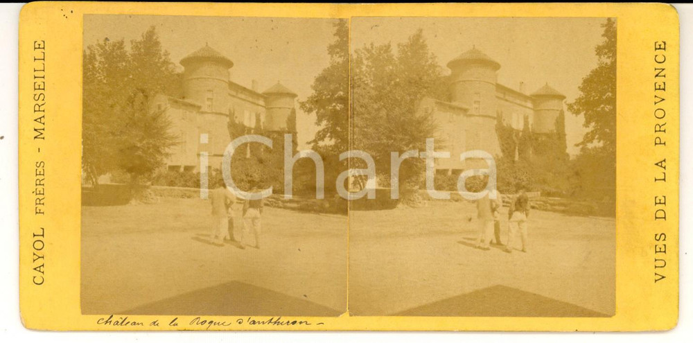 Fotografia d epoca originale 1880 LAROQUED ANTHERON F Vue du chÃ¢teau Photo stÃ©rÃ©oscopique CAYOL 1