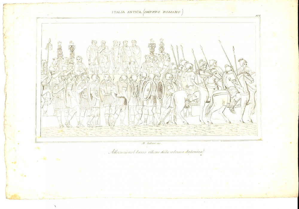 Stampa, bozzetto originale 1850 ca IMPERO ROMANO Allocuzione Colonna ANTONINA Stampa inc. ZULIANI 24x16 1