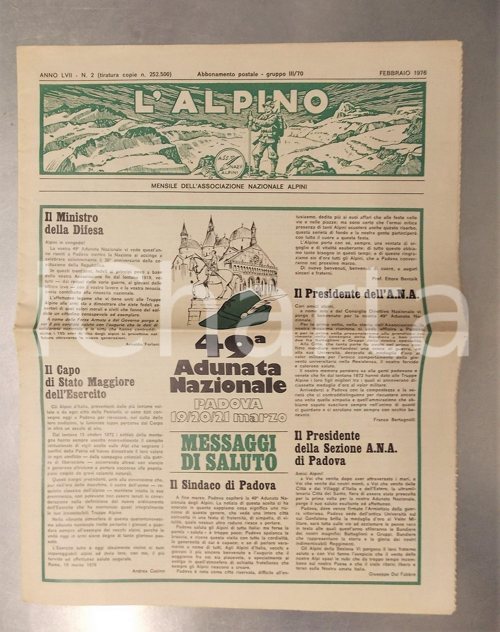 Giornale, rivista storica 1976 L ALPINO 49 Adunata Nazionale a Padova  Mensile ANA anno LVII nÂ° 2 1