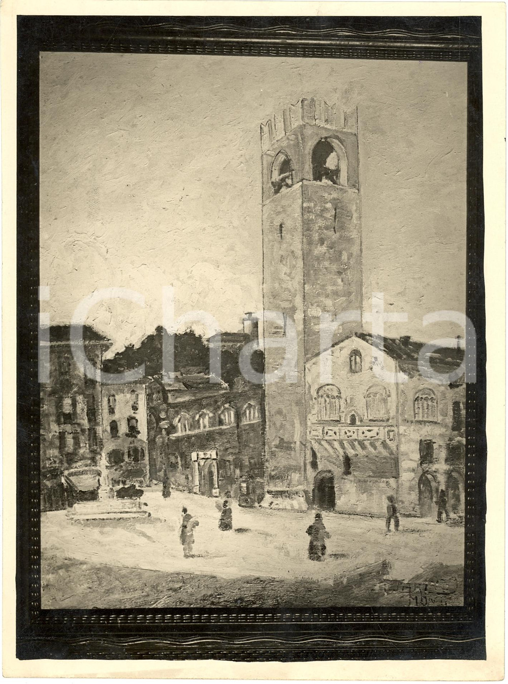 Fotografia d'epoca originale 1930 ca BRESCIA Foto quadro Un paese di Cesarino MONTI 1