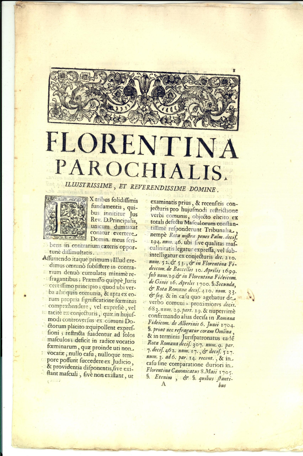 Documento originale, autentico 1705 FIRENZE Lite tra eredi Giovanni dell ANTELLA per patronato ecclesiastico 1
