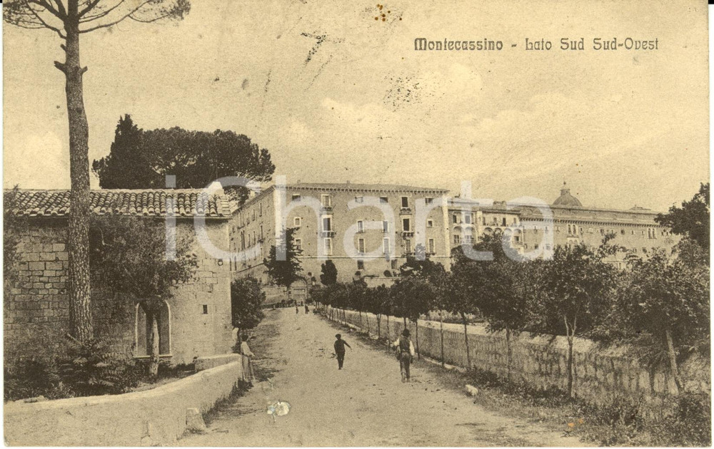 Cartolina originale da collezione 1914 Abbazia MONTECASSINO FR Veduta lato sudovest Cartolina FP VG DANNEGGIATA 1