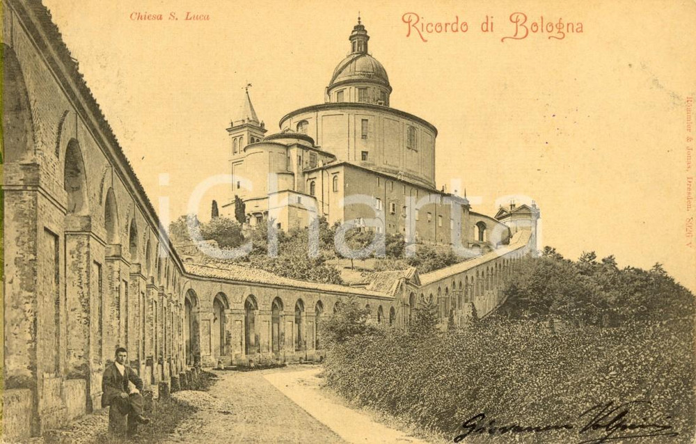 Cartolina originale da collezione 1900 ca BOLOGNA Veduta della chiesa di SAN LUCA *Cartolina ANIMATA FP VG 1