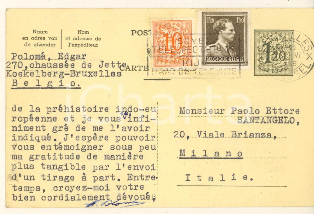 Autografo originale 1955 BRUXELLES Cartolina Edgar Charles POLOME' *AUTOGRAFA FP VG 1