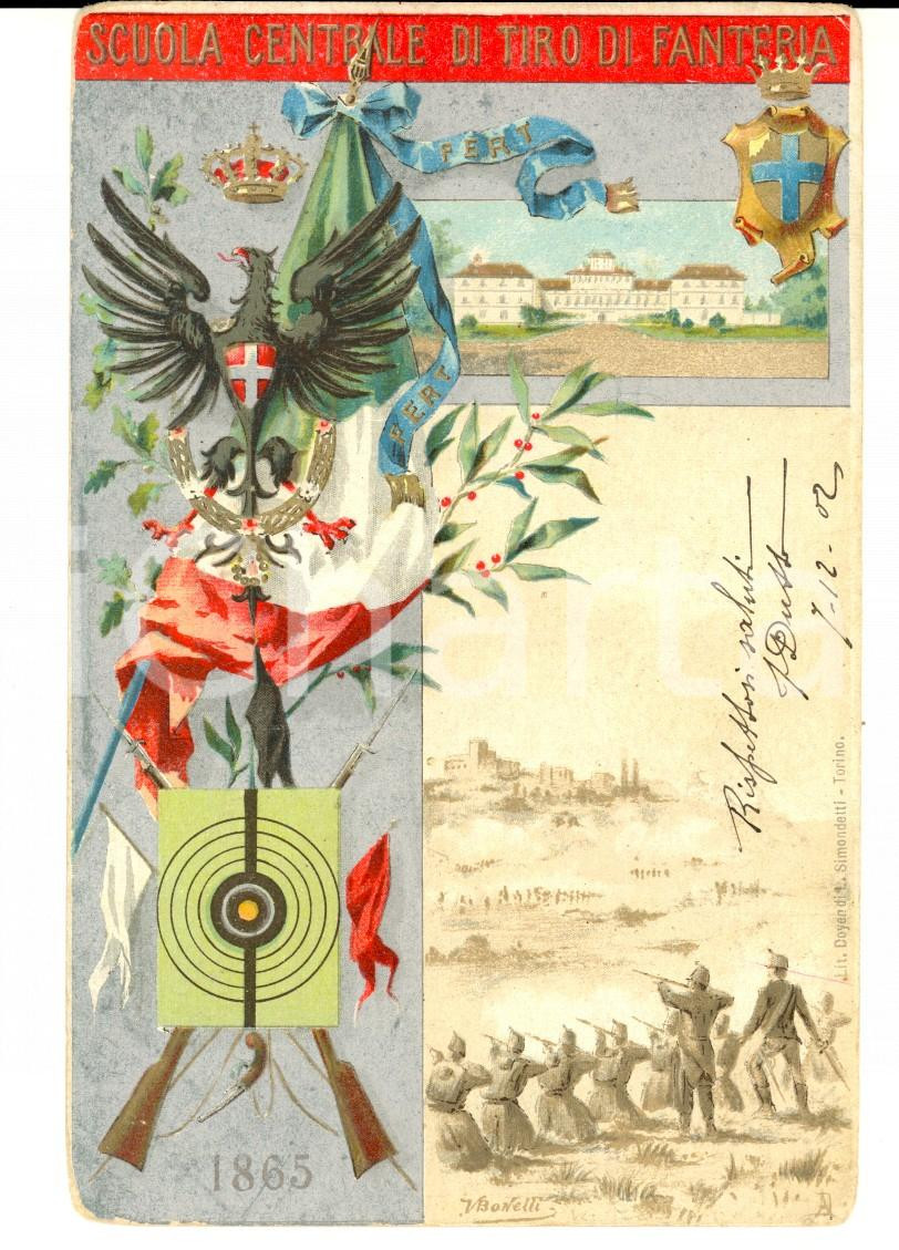 Cartolina originale da collezione 1902 Scuola Centrale di Tiro di FANTERIA Cartolina ILLUSTRATA BONELLI FP NV 1