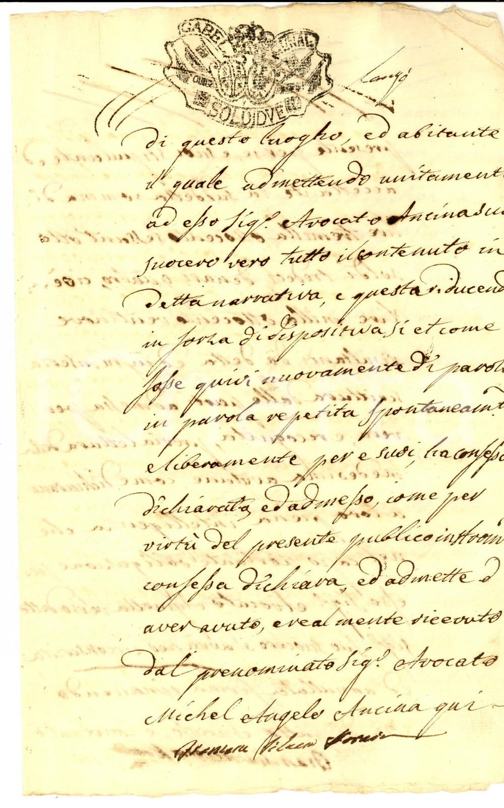 Documento originale, autentico 1790 ca CORTEMILIA CN Prestito Michelangelo ANCINA al genero AIMETTA INCOMPLETO 1