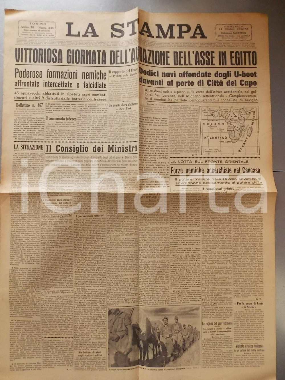 Documento originale, autentico 1942 WW2 LA STAMPA Vittoria dell aviazione dell Asse in Egitto Giornale 1