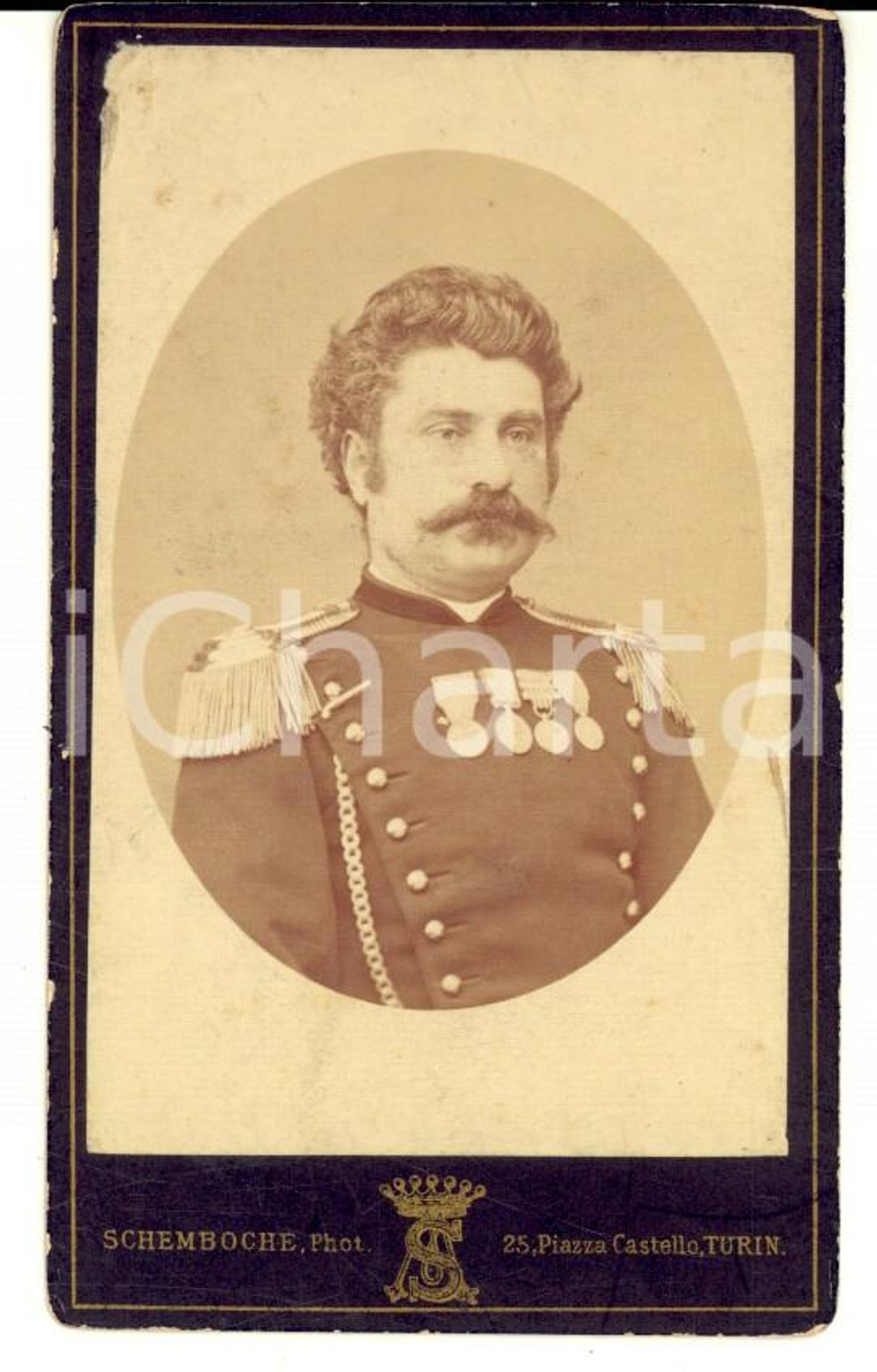 Fotografia d'epoca originale 1890 ca TORINO Ritratto di alto ufficiale con decorazioni *Foto SCHEMBOCHE 1
