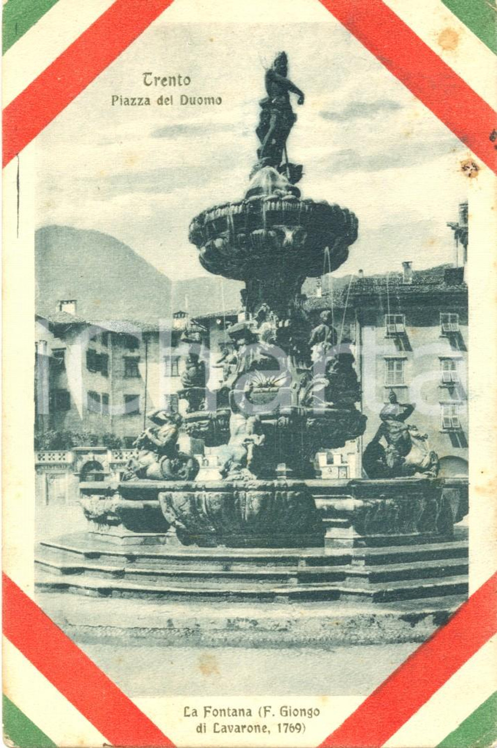 Cartolina originale da collezione 1916 TRENTO Fontana NETTUNO - Flavio Antonio GIONGO DI LAVARONE *Cartolina FP VG 1