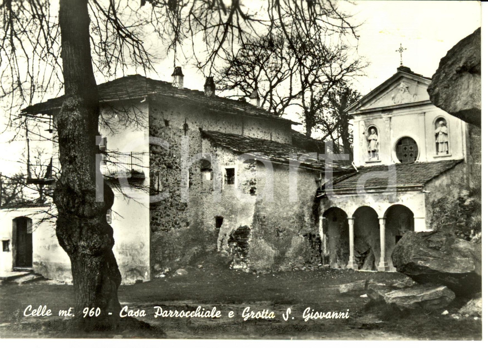 Cartolina originale da collezione 1950 ca CAPRIE (TO) Frazione CELLE Casa Parrocchiale e Grotte SAN GIOVANNI 1