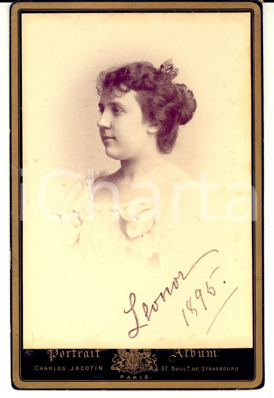 Fotografia d'epoca originale 1896 PARIS Ritratto di donna con acconciatura raccolta *Foto Charles JACOTIN 1