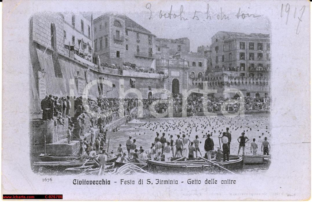 Cartolina originale da collezione 1917 Civitavecchia  Festa di S. Firminia Animata 1