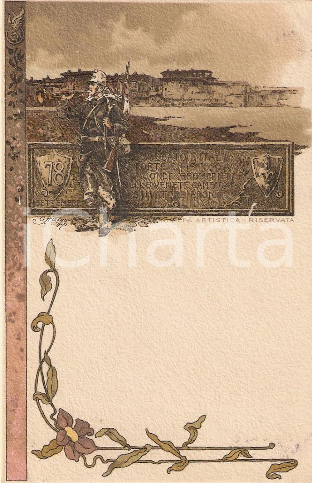 Cartolina originale da collezione 1910 circa 78Â° Reggimento Fanteria *Cartolina ILLUSTRATA 1