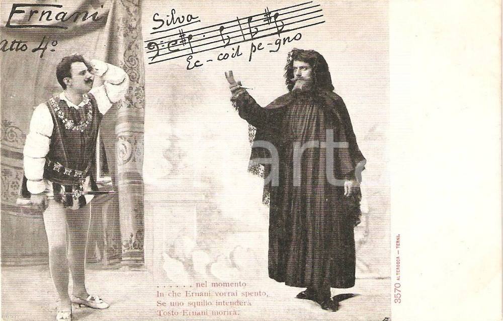 Cartolina originale da collezione 1900 ca TEATRO ERNANI Atto IV Tosto Ernani morirÃ  *Cartolina FP NV 1
