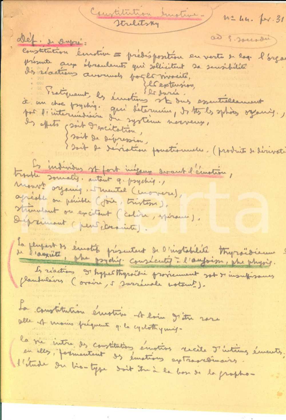 Autografo originale 1940 GRAFOLOGIA Joseph DELPECH DE FRAYSSINET su costituzione emotiva *AUTOGRAFO 1