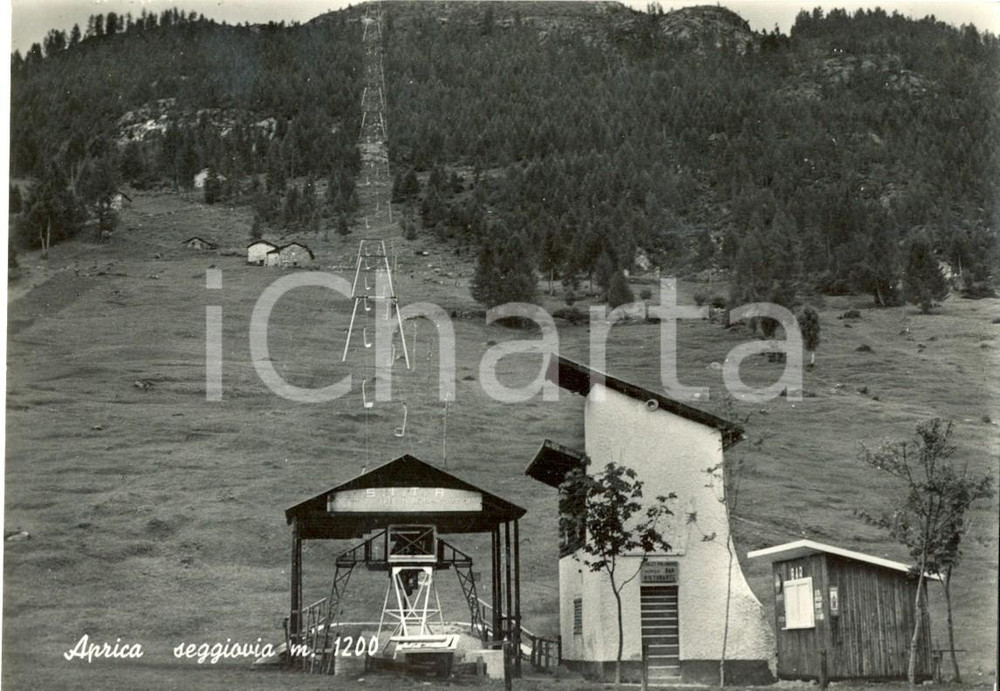 Cartolina originale da collezione 1953 APRICA (SO) Veduta della SEGGIOVIA S.I.T.A. con Bar *Cartolina FG VG 1