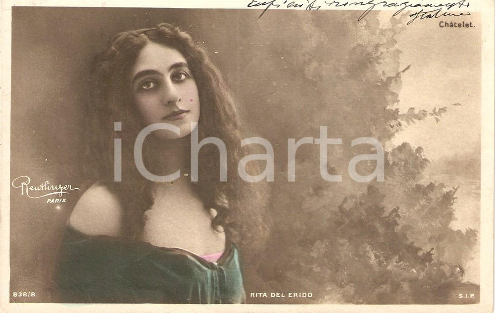 Cartolina originale da collezione 1904 Actress Rita DEL ERIDO Atelier REUTLINGER Cartolina FP VG 1