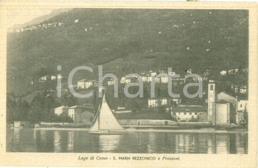 Cartolina originale da collezione 1942 SANTA MARIA REZZONICO CO Panorama con barca a vela Cartolina FP NV 1