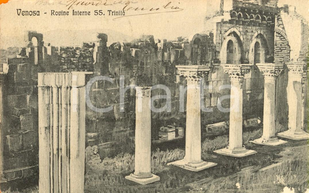 Cartolina originale da collezione 1910 VENOSA (PZ) Rovine interne Chiesa della SANTISSIMA TRINITA' *DANNEGGIATA VG 1