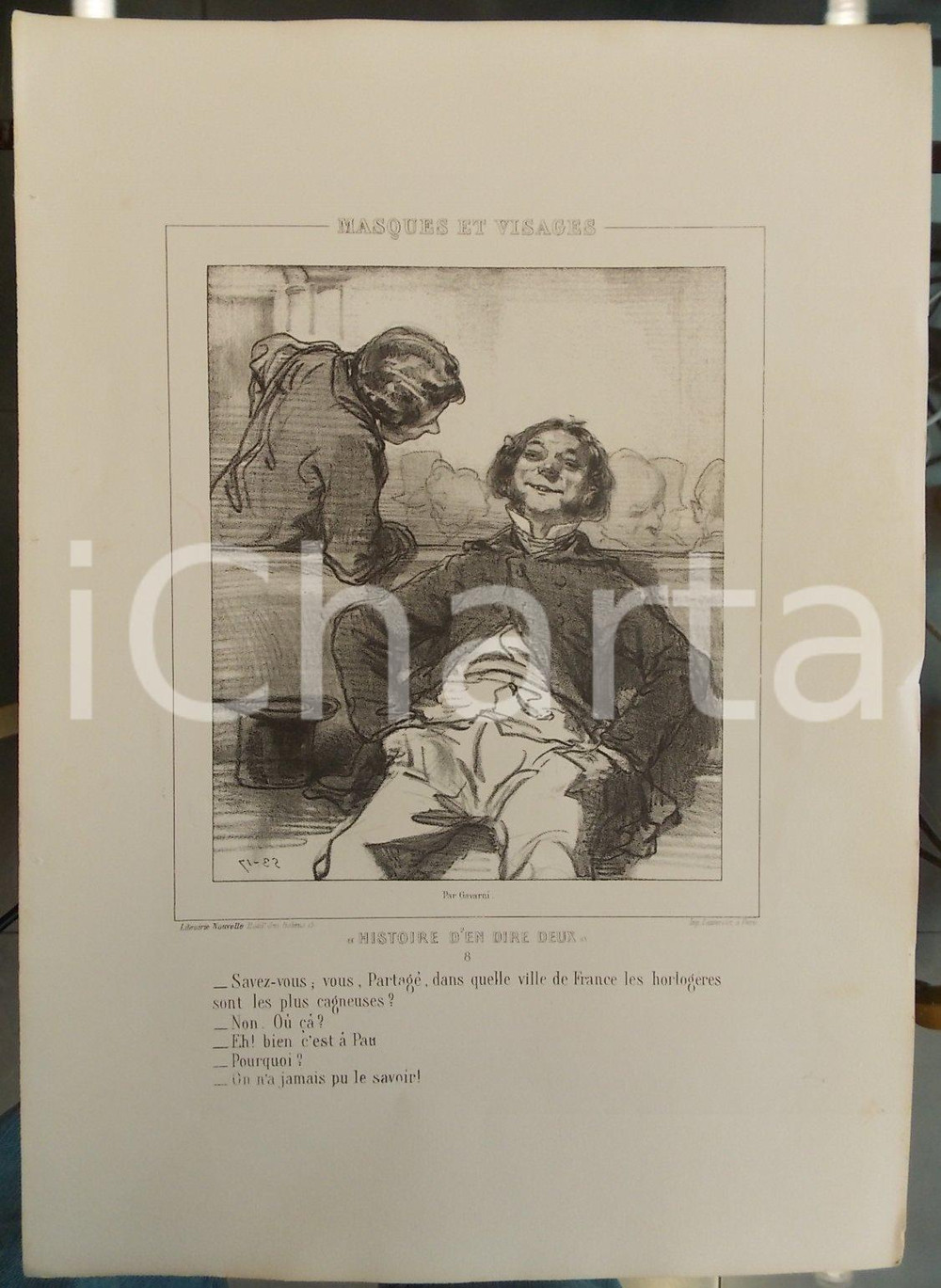 Stampa, bozzetto originale 1853 Paul GAVARNI Masques et visages - Histoire d'en dire deux Tav. 8 1