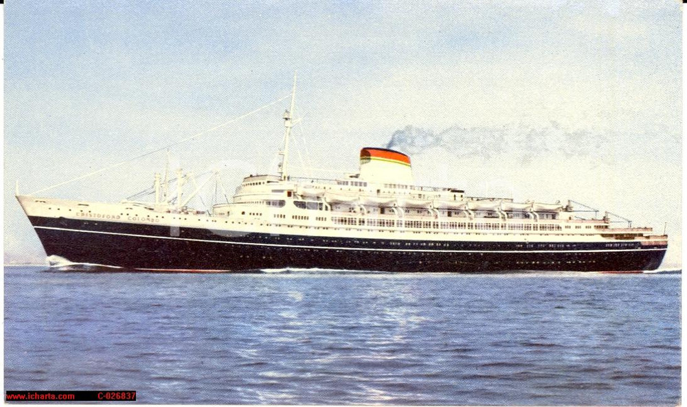 Cartolina originale da collezione 1954 Turbonave Cristoforo Colombo, italian liner, nave 1