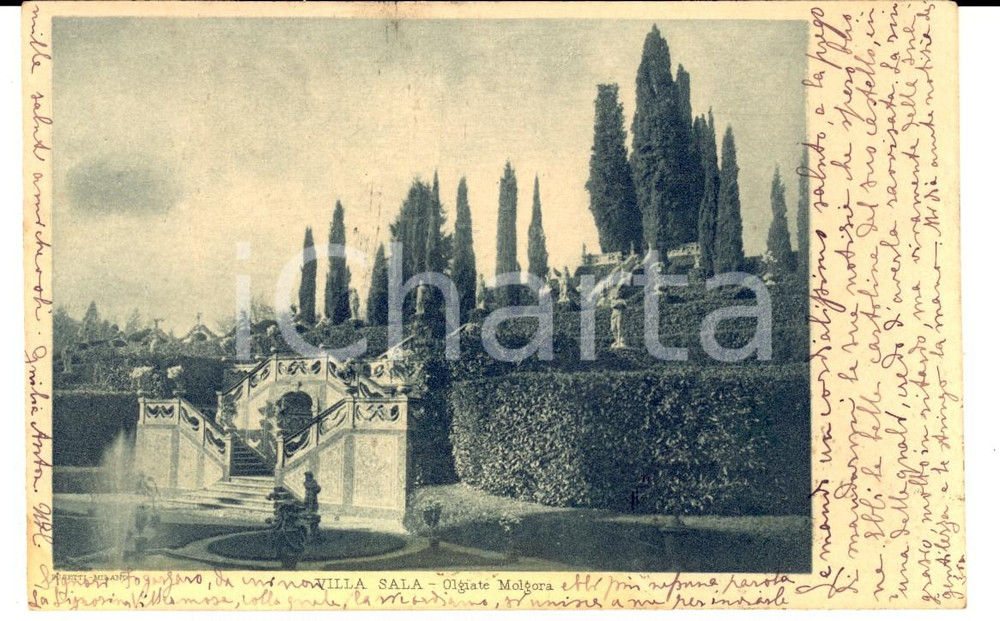 Autografo originale 1906 OLGIATE MOLGORA Villa SALA Cartolina nobildonna al barone Bartolomeo SCOLA 1