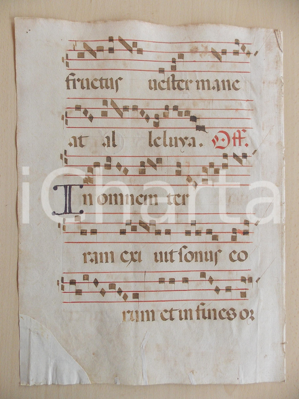 Libro, pubblicazione d epoca 1600 ca ANTIFONARIO ROMANO Pagina manoscritta rosso e nero Salmo IN OMNEM TERRAM 1