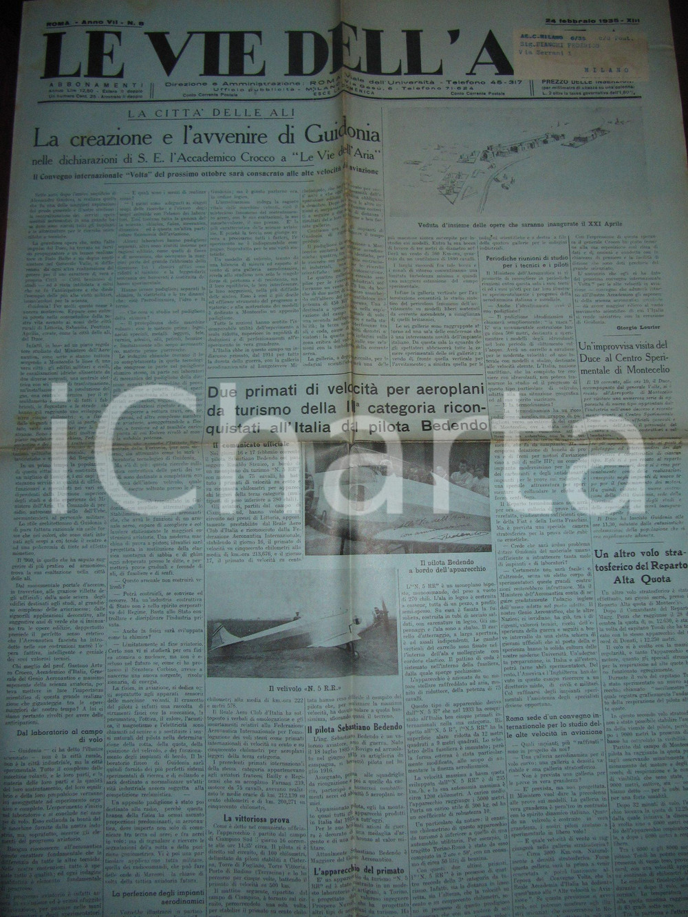 Giornale, rivista storica 1935 VIE DELL ARIA Creazione nuova città  di GUIDONIA MONTECELIO Giornale 1