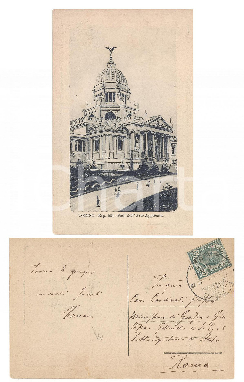 Cartolina originale da collezione 1911 STORIA POSTALE TORINO Cartolina con annullo speciale ESPOSIZIONE 1911 1