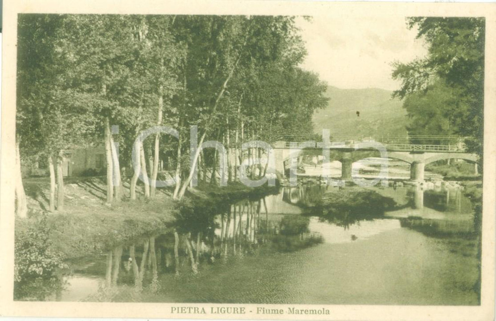 Cartolina originale da collezione 1927 PIETRA LIGURE SV Il ponte sul Fiume MAREMOLA Cartolina FP NV 1