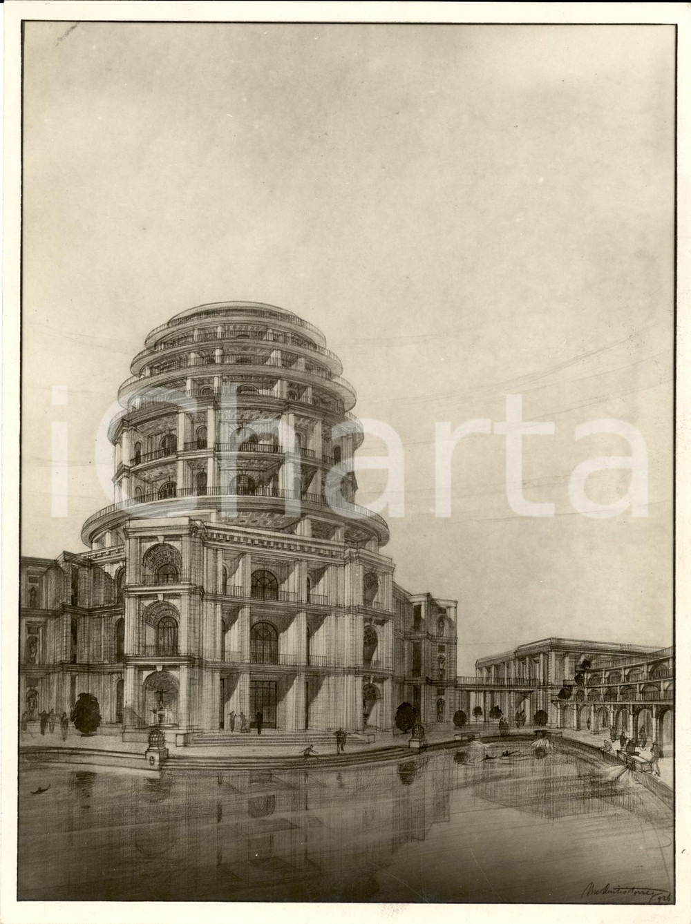 Fotografia d epoca originale 1926 Roma Conc. Terme Littorie architetto Duilio TORRES 1