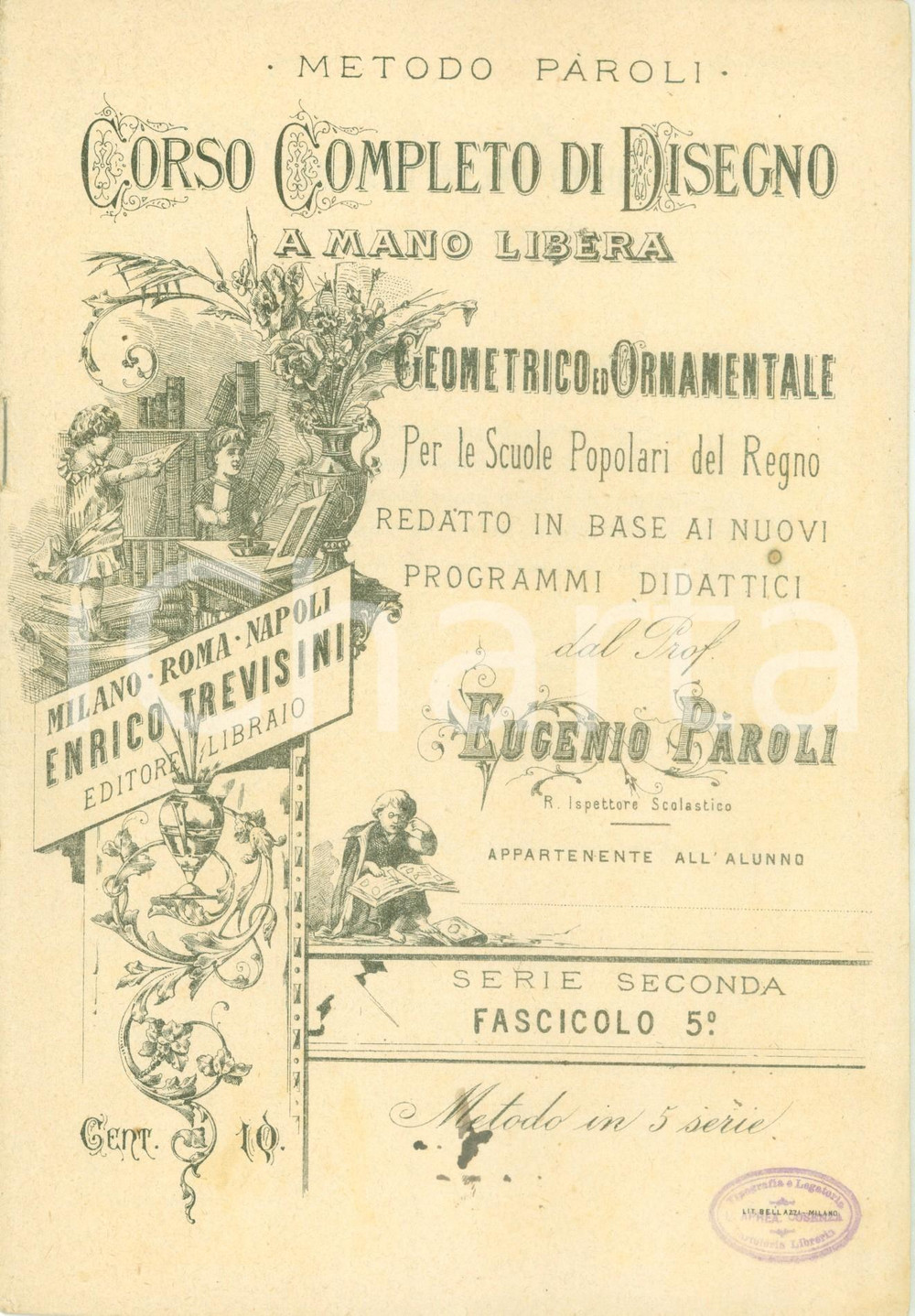 Documento originale, autentico 1920 ca Eugenio PAROLI Corso completo di disegno a mano libera Fascicolo 5 1