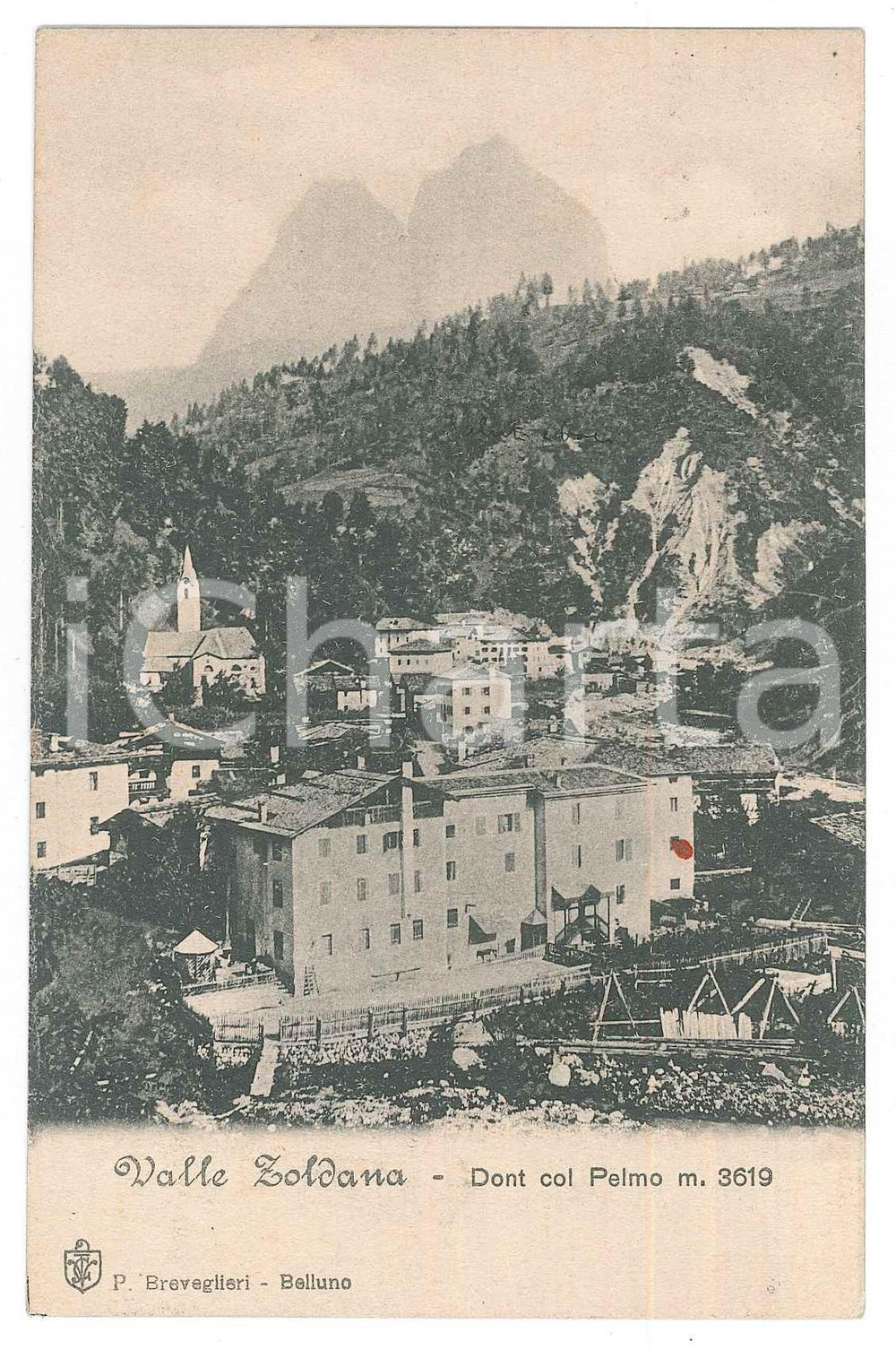 1908 VALLE ZOLDANA - DONT col PELMO *Cartolina postale FP VG  Cartolina postale d'epoca, viaggiata. POOR/danneggiato residuo centrale Formato: 9x14 cm originale e autentica 1