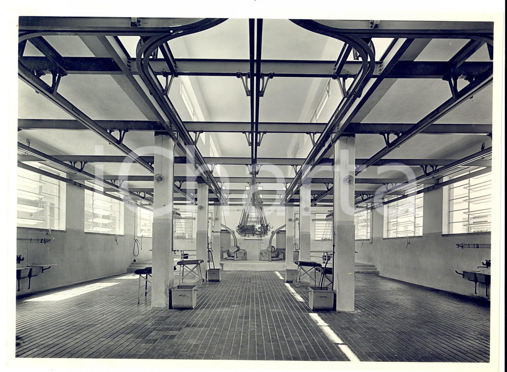 Fotografia d epoca originale 1950 ca PAVIA Macello  Veduta della sala per i suini Foto CHIOLINI & TURCONI 1