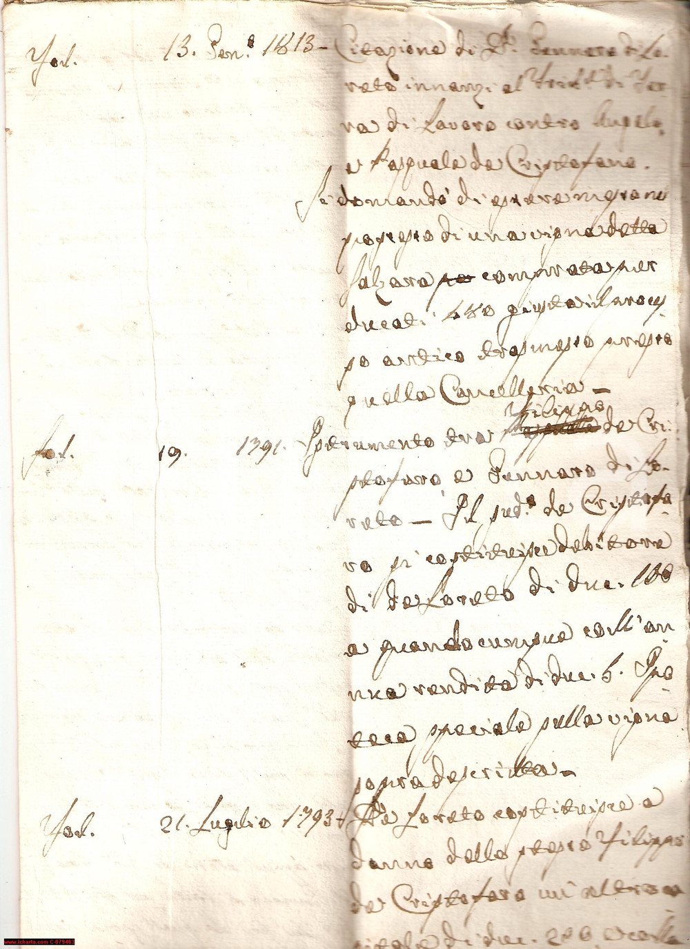 Documento originale, autentico 1836 CASTEL SAN VINCENZO IS Lite per vigna SALZARA 1