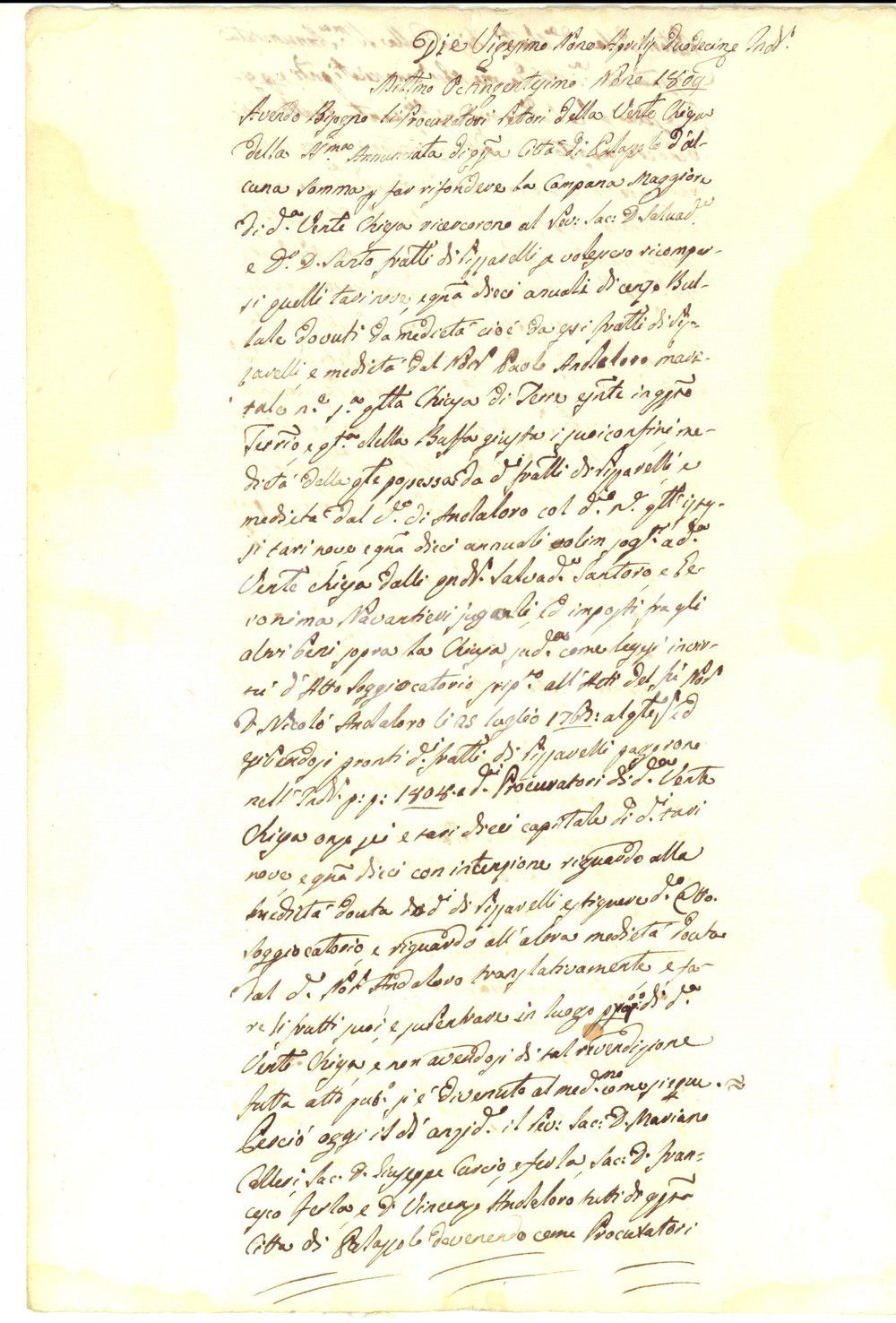 Documento originale, autentico 1809 PALAZZOLO ACREIDE Chiesa SS.ma ANNUNCIATA vende censo pro campana maggiore 1