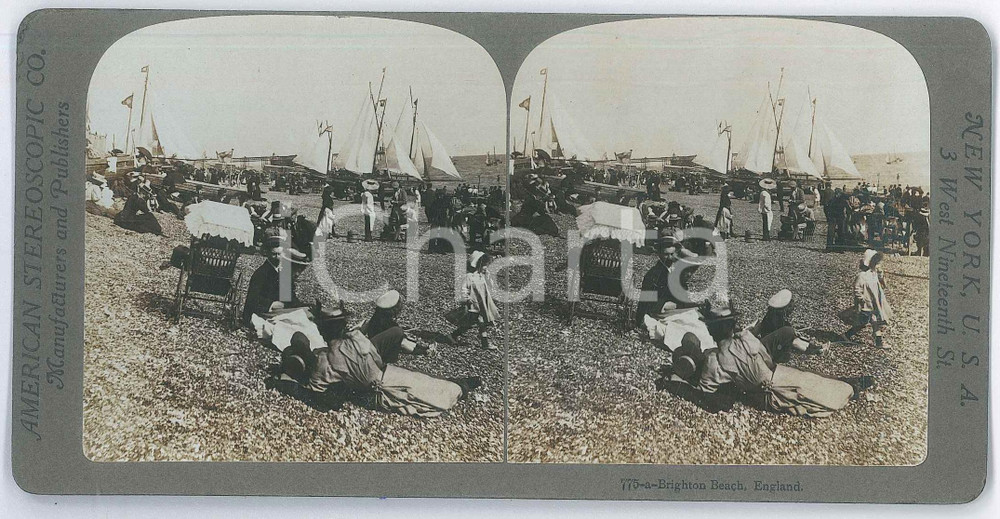 1905 ca BRIGHTON BEACH (East Sussex, UK) - Crowded beach *Stereoview American Fotografia stereoscopica d'epoca, su cartoncino rigido.EDITORE: American Stereoscopic Company, New York  GOOD/buono  Formato: 18x9 cm originale e autentica 1